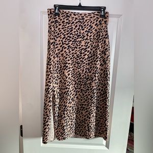 Anthropologie Silk Cheetah Midi Skirt